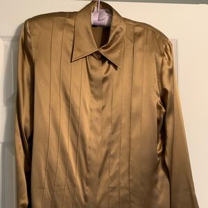 CARLISLE Women's Gold Satin Silk Long Sleeve Button Front Blouse